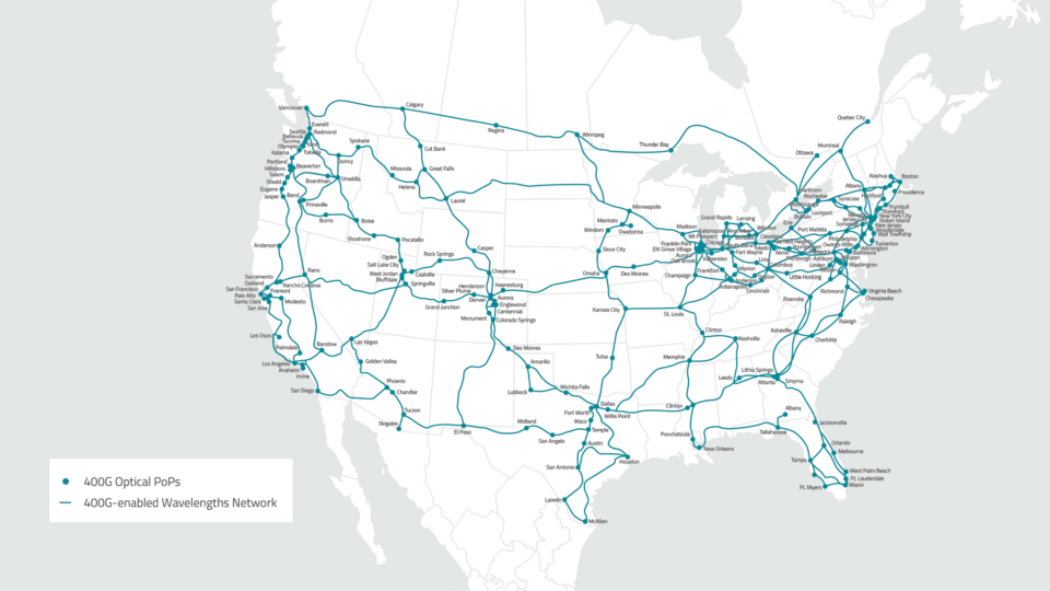 Map of 400G-Enabled Core Wavelength Network