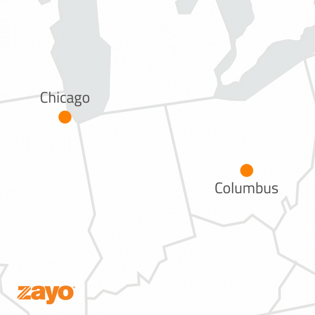 Building the Foundation for the Future: Zayo’s 100% 400G-enabled Network, Purpose-Built AI Routes, and IP Expansion 1 Chicago to Columbus Route GIF