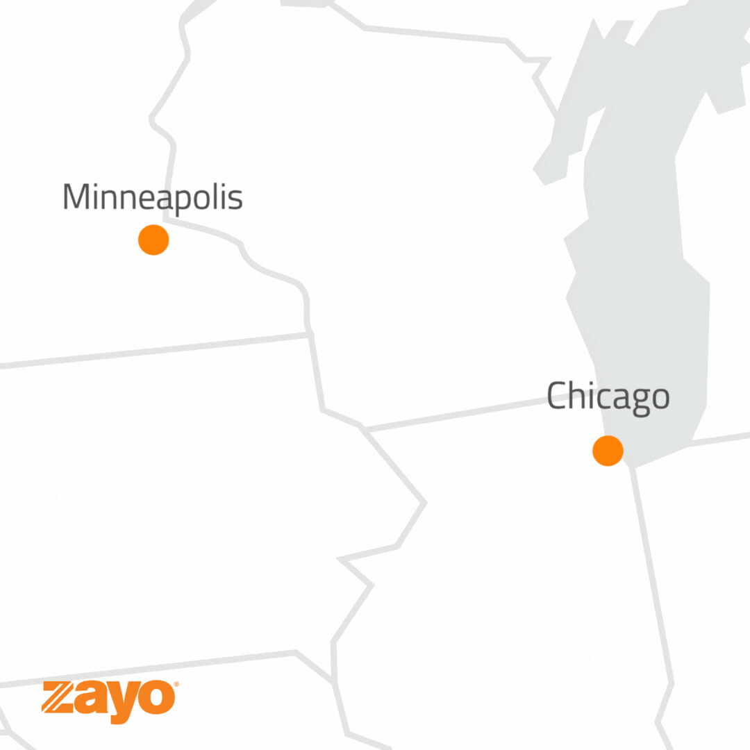 Building the Foundation for the Future: Zayo’s 100% 400G-enabled Network, Purpose-Built AI Routes, and IP Expansion 2 Chicago to Minneapolis Route GIF