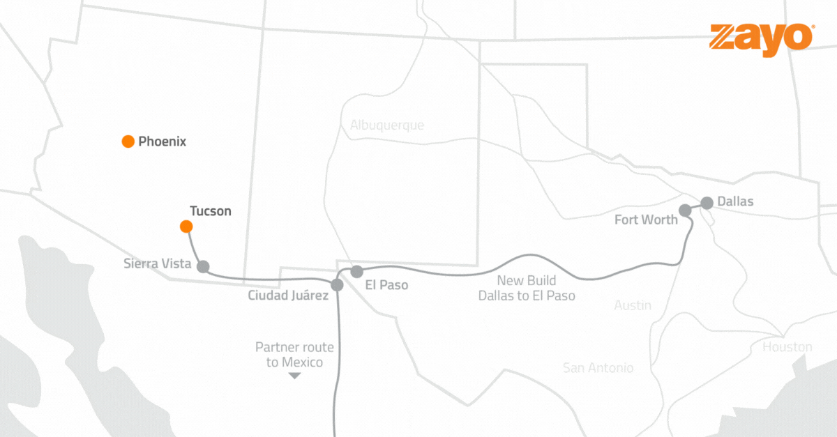 Building the Foundation for the Future: Zayo’s 100% 400G-enabled Network, Purpose-Built AI Routes, and IP Expansion 3 Phoenix to Tucson Route GIF