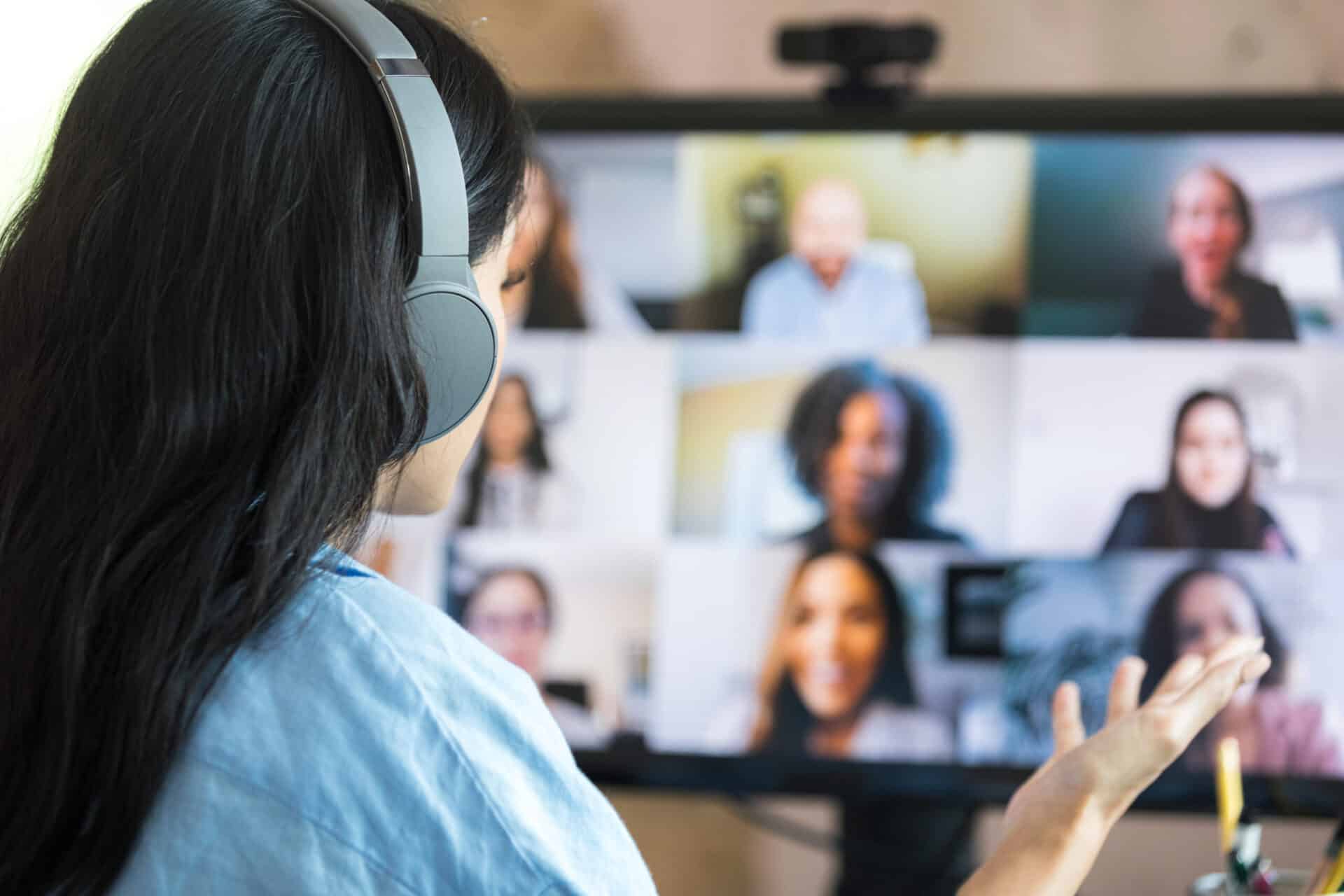 Woman gestures during important video call